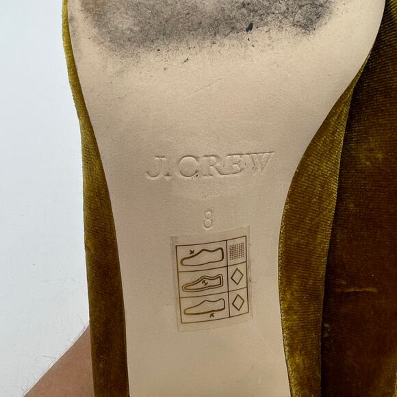 J. Crew Mustard Velvet Heels with Navy Bow - Picture 8 of 10